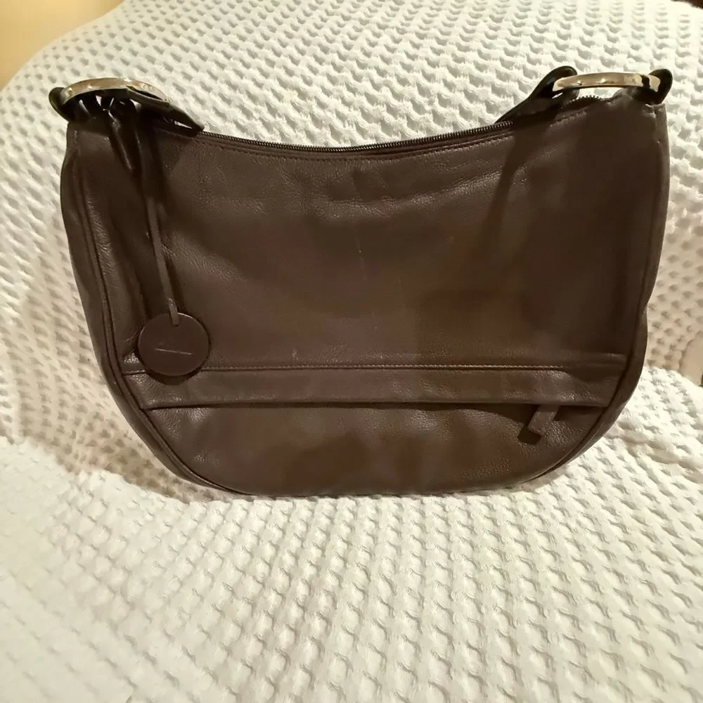 Hampton Potter Genuine Cowhide Brown Leather Shoulder Bag concealed compartment
